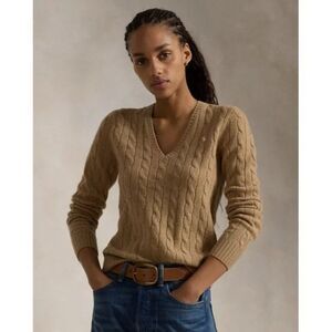 Polo ralph lauren Cable-Knit Wool-Cashmere V-Neck Sweater L  Camel Melange $198